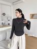Camiseta de Manga Larga con Cuello Medio para Mujer, Estilo Nuevo Otoño 2025, Camiseta para Vestir por Capas, Top Corto de Moda que Ceñe la Cintura