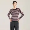 Suéter top de manga larga a rayas vintage de punto fino de lana merino ultrafina de 2613310-16 agujas para principios de otoño