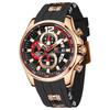 MINI FOCUS Reloj Casual Simple para Hombre Cuarzo de Seis Agujas Tres Ojos Calendario Luminoso Resistente al Agua Correa de Silicona 0350G