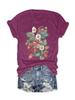 Amazon Europa e Estados Unidos verão feminino estampa floral de plantas gola redonda manga curta casual moda comércio exterior explosão camiseta