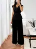 Comercio Exterior Amazon Verano 2026 Nueva Moda Conjunto de Top de Color Sólido con Cuello en V y Pantalones de Pierna Ancha para Sitios Independientes