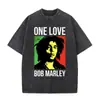 Camiseta con Estampado Gráfico Retro Lavada de Bob Marley One Love Reggae, Hombres, Mujeres Camiseta de Algodón Casual Retro, Hombres