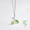 Pingente Brincos Pulseira Anel Primeira Joalheria Set Prateado Prata Prata Clavícula Colar Feminino Bud Verde Olho de Gato Pingente