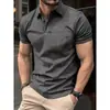 Nueva Camiseta de Verano para Hombre Moda Sencilla Versátil Camiseta de Manga Corta Color Sólido Cuello Solapa Manga Corta