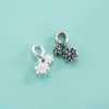 Colgante de flor pequeña de plata de ley S925, charm en forma de corazón, flor de rosa, colgante de hoja de ginkgo, charm de pulsera de cristal