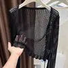 Cárdigan de punto calado con patrón de bambú para mujer, estilo corto, nuevo modelo de verano, cubrepiernas fino con cordones, camisa para aire acondicionado, chaqueta tipo chal para mujer