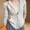 Top de terciopelo alemán de doble cara como capa base para mujer, nuevo estilo otoño/invierno, doble cremallera, corte ajustado, con capucha, prenda interior, chaqueta cárdigan sudadera para mujer