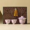 Tigela Roxo Pintada à Mão Coberta com Margaridas Xícara de Chá Cerâmica Jogo de Chá Chinês Kung Fu Conjunto Especial Novo de Três Peças para Fazer Chá