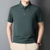 Camiseta Sem Costura Mercerizada Masculina Manga Curta Tecido Gelo Fresco Respirável Casual de Negócios Jovem e Meia-Idade Bolso com Aba Lapela Polo