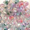 Cuentas sueltas acrílicas transparentes con superficie cortada de color, cuentas redondas con forma de gota de aceite de color, cuentas sueltas con agujero recto, cuentas DIY semiacabadas