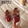 Sapatos de Princesa com Laço para Meninas, Novos Estilos da Moda Primavera e Verão, Sapatos Pretos de Couro para Crianças, Sapatos de Dança com Sola Macia