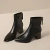 Botines de Moda con Tacón Grueso, Cremallera Trasera Puntiaguda Simple para Mujer, Botas de Cuero Retro Francés, Botas de Algodón con Forro Sencillo para Otoño e Invierno