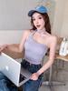 Deseo Puro Sexy Chica Caliente Camisola Halter de Cuadros Irregulares para Mujer Verano Hermosa Espalda Exterior Top Corto para Mujer