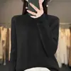 Suéter feminino de lã, sem costura, de primeira linha, gola semi-alta, cor sólida, listras verticais, emagrecimento, para o trabalho, primavera, novo suéter