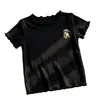 Camiseta fina de manga curta para meninas, T-shirt de renda dopamina canelada de seda gelada, novo estilo de verão 2026 para crianças