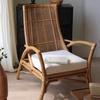 Cadeira Sofá de Rattan Estilo Wabi-Sabi, Cadeira Individual de Rattan Genuíno para Estudo, Cadeira de Rattan Vintage Desgastada, Braço Simples, Madeira Maciça, Estilo Nórdico