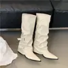 Botas Altas de Tacón Grueso para Mujer 2026 Nuevo Otoño Punta Fina Botas Fruncidas Botas Largas Botas para Pantalón Botas de Montar