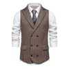 Talla europea 2024 nuevo chaleco de hombre cruzado con cuello de solapa de pistola clásico a cuadros a juego de colores traje de hombre chaleco vintage