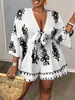 Macacões Transfronteiriços Europeus e Americanos para Mulheres Plus Size Verão Manga Curta Estampado Nova Moda Casual Roupas Finas Femininas