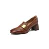 Mocasines de tacón alto grueso con hebilla cuadrada de metal de piel de vaca texturizada, zapatos de punta cuadrada de boca profunda para mujer, talla 42, Primavera 2023