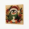 Pintura de Diamante Natalina 5D Transfronteiriça com Pérolas e Diamantes, Atmosfera Festiva, Motivos de Animais (Rena, Pinguim), Pintura de Pérolas com Moldura Totalmente de Diamante