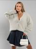Suéter de punto de cuello en V de visón transfronterizo europeo y americano personalizado para mujer en otoño e invierno Nuevo cárdigan de exportación de color puro holgado Chaqueta de mujer