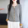 Cardigã de tricô com blocos de cor estilo tweed para mulheres, com trança falsa de lã, gola redonda e design de abotoamento simples, perfeito para usar em camadas e para o trajeto diário.