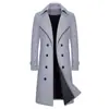 Cortavientos de moda de longitud media cruzado para hombre otoño/invierno 2026, abrigo de lana casual de talla grande para hombre
