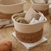 Cesta de Almacenamiento de Mezcla de Algodón y Paja con Bloques de Color, Estilo Minimalista Nórdico, Cesta para Artículos Varios, Cesta para Guardar Juguetes, Organizador de Escritorio