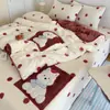 Juego de Cama de Invierno Clase A de Dibujos Animados de Terciopelo de Leche con Bordado de Aplicación, Sábana Bajera Acolchada y Funda Nórdica de Tres Piezas, Juego Cálido de Cuatro Piezas