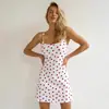 Estilo de Chica Europea y Americana Sexy Chica Caliente Estampado de Corazón Dobladillo con Orejas Falda con Tirantes Cómoda Ropa para el Hogar Vestido de Tirantes para Mujer