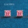 Pendientes pequeños de plata de ley S925 con incrustaciones de cuatro garras, cuadrados, de alta calidad, en verde, azul, morado, rojo y rosa.