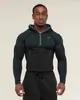 Camisa de Running Training Fitness Ciclismo de Secado Rápido con Capucha y Media Cremallera para Hombre, Corte Americano Delgado, Tiburón, Manga Larga