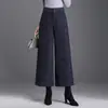 Calça de lã elegante e versátil de perna larga para mulheres, novo estilo outono 2026, cintura alta, fluida, modeladora, quente, calça casual da moda