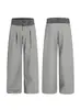 Pantalones Deportivos de Retazos a Cuadros de Cintura Doble Estilo Retro Americano con Caída, Unisex, Simples, Holgados, Adelgazantes, Casuales tipo Perezoso