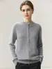 Cardigã de malha com gola alta e zíper 100% cashmere puro para mulheres, novo suéter jaqueta slim fit versátil outono e inverno