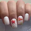 Unhas vestíveis estilo oceano, formato quadrado médio-longo, design de peixe-palhaço branco leitoso e estrela-do-mar, unhas postiças removíveis