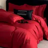 Juego de ropa de cama de boda simple de grado A, rojo, algodón puro, para recién casados, que incluye una funda de edredón, una sábana y otros artículos de cama para la alcoba nupcial