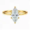 Anel de Moissanita Corte Marquise com Seis Garras, Simples e Estiloso, Popular na Europa e América, Fornecimento para Transmissão ao Vivo Transfronteiriça, Anel de Prata Esterlina S925