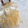 Pijama Lindo de Cuadros Amarillos para Niña, Cardigan de Primavera y Otoño, Cuello Solapa, Conjunto de Pantalones y Mangas Largas, Ropa de Casa Informal Estilo Perezoso