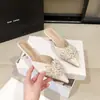 K48-A15 Hermosos Mocasines de Medio Zapato con Puntiagudos de Perlas y Pedrería para Mujer, Mules Slip-On de Tacón Bajo para Uso en Exteriores, Mujer 2026