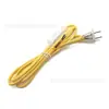 Cable de alimentación con interruptor de dos clavijas planas y cable trenzado, enchufe plano chino, cable con enchufe de interruptor transparente 304, cable de alambre trenzado amarillo