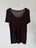 Blusa Fina de Outono Feminina Tricotada com Gola U de Manga Curta, Lã 100%, 18 Agulhas, Sem Costura, Fio 60, Cápsula Clássica Shimadzu