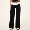 Calça esportiva escovada estilo europeu e americano para mulheres com cós de cor contrastante, calça de ioga casual com controle de barriga, cintura alta e que levanta o bumbum 9639