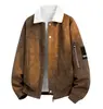 Jaqueta Masculina de Couro PU Camurça Branca Lã de Cordeiro, Marca de Designer de Moda Tendência, Casaco Casual de Negócios Estilo Americano
