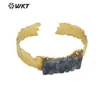 WT-B618 geométrico largo cuadrado pequeño piedra preciosa de color latón ajustable para hombres y mujeres pulsera clásica llevable joyería
