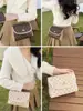 Bolso de Mujer para Comercio Exterior Transfronterizo, Bolso Cuadrado Pequeño con Estampado de Trébol de Cuatro Hojas Retro, Moderno, Fresco y Dulce, Bolso Cruzado con Cadena Metálica para Mujer