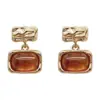 Brincos retangulares marrons de luxo leve estilo francês femininos elegantes doces de alta qualidade simples moda brincos versáteis brincos