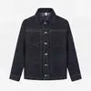 Jaqueta jeans retro americana com detalhes em turquesa, unissex, mangas compridas, gola de lapela, uma peça única e versátil