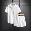 Comercio Exterior Nuevo Traje Casual para Hombre Talla Europea Marca de Moda Tendencia Holgado Talla Grande Camisa de Manga Corta Pantalones Cortos Conjunto de Dos Piezas